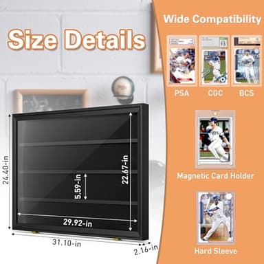 Mlikero Baseball Card Display Case, 36 Graded Card Display Frame Lockable, Trading Card Display with UV Protection Sports Card Display Case for Baseball Cards, Football Cards, Sports Cards - Image 2