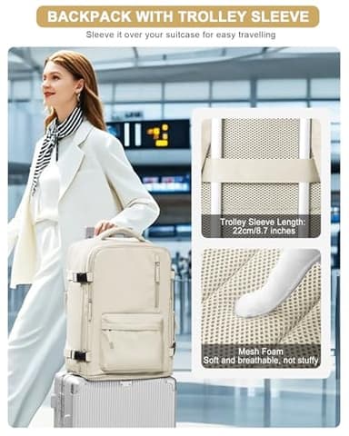 VGCUB Large Travel Work Business Backpack Carry on flight Approved 17 Inch Laptop Backpack for Women Men with Laptop Compartment Mochila de Viaje,Beige - Image 8