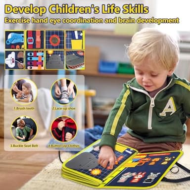 Busy Board ,Montessori Toys for Baby 3+ Year Old,Learning Toys Sensory Busy Book 12 Pages Educational Activity Basic Dress Motor Skills,Kids Travel Toy for Plane Car,Birthday Gift for Boys Girls - Image 4