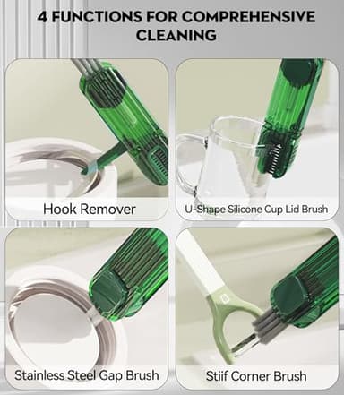 VIDONIO 4 in 1 Bottle Gap Cleaning Brush - 2 PCS Multifunctional Cup Lid Cleaning Tools, Mutipurpose Tiny Silicone Cup Holder Cleaner Nipple Cleaning Brush, Home Kitchen Cleaning Tools - Image 5