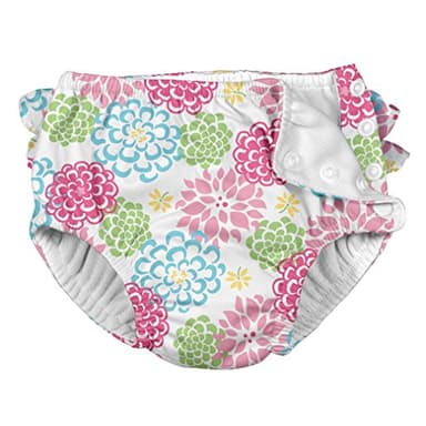 Ruffle Snap Reusable Absorbent Swimsuit Diaper-White Zinnia-18mo - Image 2