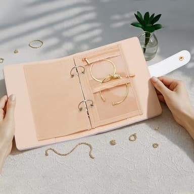 WOOMADA Travel Jewelry Organizer Case, Foldable Velvet Jewelry Storage Book with Clear Zipper Pouch for Rings, Necklaces, Earrings, Bracelets(Lavender) - Image 7