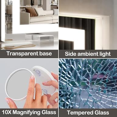 FENNIO Makeup Mirror with Lights 23"x32" ，LED Makeup Mirror ，Large Vanity Mirror with Lights，Touch Sensor with Dimmable 3 Modes, Square White - Image 6