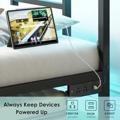 Fixwal Twin Bed Frame with Charging Station, Metal Bed Frame with Port and Outlet, Black - Image 4