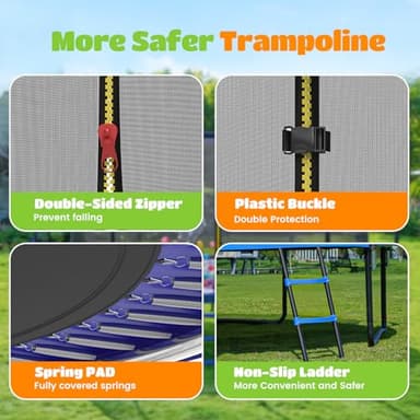ORCC 1200LBS Weight Capacity Trampoline 16 15 14 12 10 8FT Without Basketball Hoop Water Sprinkler Spiral Ground Stakes Outdoor Yard Trampolines for Kids Adults - Image 7