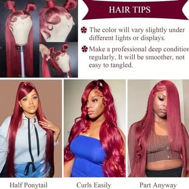 ULRICA 99J Burgundy Lace Front Wigs Human Hair Wigs for Black Women 20 Inch 13x4 HD Lace Burgundy Wig Human Hair Pre Plucked Red Lace Front Wigs 180% Density Straight Burgundy Wig - Image 5