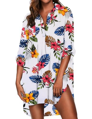 Ekouaer Beach Cover Ups for Women V Neck Bathing Suit Cover Up Bikini Swimsuit Coverup Beach Dress Shirt - Image 1