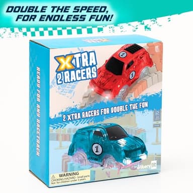 JitteryGit Replacement Light Up Magic Cars For Glow Flex Tracks - Extra LED Car Accessories For Race Track & Glow In The Dark Trax - Compatible with Most Tracks For Kids Boys and Girls (2 Racers Pack) - Image 6