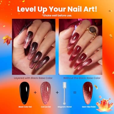 Beetles Cat Eye Gel Nail Polish Set, 6 Colors Glitter Red Pink Shiny Brown Burgundy Purple Blue Green Magnetic Effect Sparkle Stunning Nail Gel Polish Kit Soak Off UV Manicure Gifts for Women - Image 5