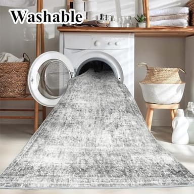 CHAMPLANT Area Rug 8x10 Washable Rug Gray Vintage Traditional Mat Distressed Indoor Foldable Thin Retro Accent Floral Non Slip Carpet Living Room Dining Room Office - Image 3
