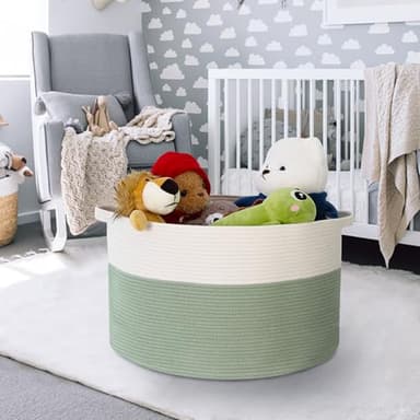 MEGASKET Extra Large Blanket Basket, 22" X 22" X 14" Kids Dog Toy Storage Bin Box, Nursery Baby Toddler Toy Organizer, Soft Cotton Rope Woven Bin, Large Basket for Blankets for Living Room, Green - Image 5