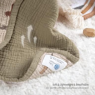lulumoon Muslin Baby Blanket - Cotton Quilt Blankets for Toddlers - Reversible Nursery Crib Blanket for Baby Boys and Girls 47"x47"(Olive Dinosaur) - Image 7