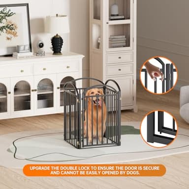 SNUOWU 4 Panles Full Matel Freestanding Dog Gates with Door, 96"Extra Wide 32"Tall Free Standing Dog Pet Gate for Indoor & Outdoor. Foldable Pet Fences for Doorways, House, Stairs, Porch, Deck, Yard - Image 6