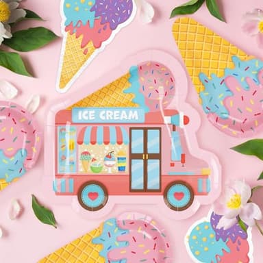 Ice Cream Party Supplies Kit for 24: Ultimate Bundle with Vibrant Paper Plates, Napkins, Cups, Tablecloth & Banner - Ice Cream Birthday Party Decorations - Image 2