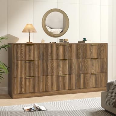 NOVAMAISON Dresser for Bedroom with 9 Drawer, 63” Wide Wooden Dresser Mid Century Chest of Drawers with Metal Handle, Dressers TV Stand Storage Organizer for Closet, Bedroom, Living Room, Walnut - Image 6