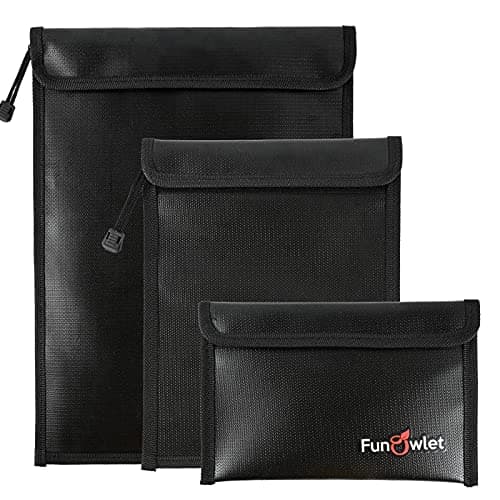 FunOwlet Fireproof Waterproof Document Bag, Fire and Water Resistant Safe Zipper Storage Organizer Pouch for A4/A5 Documents Holder, File, Cash, Jewelry, Passport, Tablet, Laptop, 3 Pack (Black) - Image 1