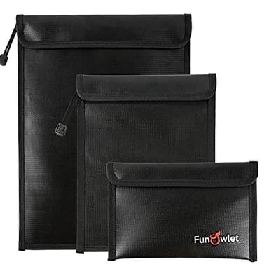 FunOwlet Fireproof Waterproof Document Bag, Fire and Water Resistant Safe Zipper Storage Organizer Pouch for A4/A5 Documents Holder, File, Cash, Jewelry, Passport, Tablet, Laptop, 3 Pack (Black) - Image 1