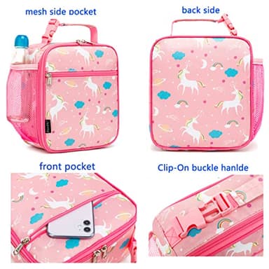 FlowFly Kids Lunch box Insulated Soft Bag Mini Cooler Back to School Thermal Meal Tote Kit for Girls, Boys, Unicorn - Image 4