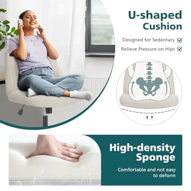 OLIXIS Criss Cross Legged Chairs Armless with Wheels Wide Seat Height Adjustable Swivel Padded Home Office Desk Seating for Bedroom, Student, Study Room - Image 4