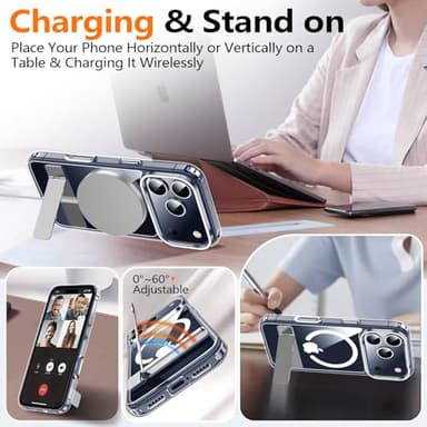 xiwxi for iPhone 17 Pro Max Case with Kickstand,[Compatible with Magsafe][1*Screen Protector],Military-Grade Protection & Anti-Yellowing,Magnetic Phone Case for iPhone 17 Pro Max,Clear - Image 3