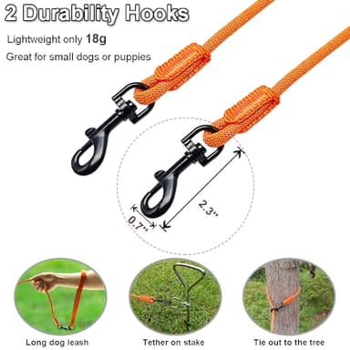Boswany Long Leash for Small Dogs, 8ft 12ft 20ft 30ft 50ft 65ft 75ft 100ft Reflective Rope Training Lead Removable Padded Handle, Double Ended Dog Tether for Puppies Outside Playing Camping Backyard - Image 2