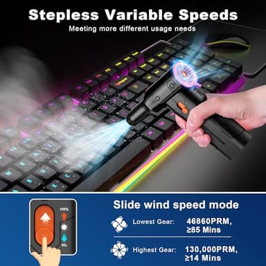 Compressed Air Duster, 130000RPM Multi-Gear Adjustable Electric Air Duster with Brushless Motor, Replaces Compressed Air Cans, Rechargeable Cordless Air Blower for Home Outdoor Computer Keyboard Car - Image 3