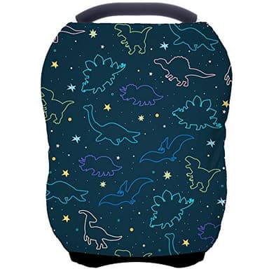 Car Seat Covers Canopy Cover - Multi-use Cover Carseat Canopy, Breathable Breastfeeding Cover, Car Seat Covers for Bbies, Boys & Girls Shower Gifts (Dark Blue Dinosaur) - Image 1