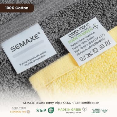 SEMAXE 100% Cotton Washcloths 12-Pack, 13 × 13 Inch Soft Luxury Face Towels – Super Absorbent & Quick-Dry, Premium Cloth with Hanging Loop, Oeko-TEX Certified, Gift-Ready Box - Image 4