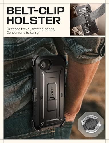 SUPCASE for iPhone 16e Case with Screen Protector (Unicorn Beetle Pro), [Built-in Stand & Belt-Clip] [Military-Grade Protection] Full Body Phone Case for iPhone 16e 6.1'' 2025, Black - Image 6