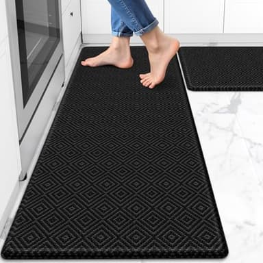 Mattitude Kitchen Mat 2PCS Kitchen Rugs Cushioned Anti-Fatigue Rug Waterproof Standing Desk Mat Kitchen Mats for Floor Kitchen Rug Set for Kitchen, Sink, Office 17.3"×30"+17.3"×47" Black - Image 1