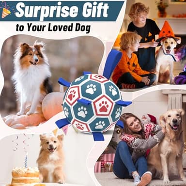 QDAN Dog Toys Soccer Ball with Straps, Herding Balls for Dogs, Interactive Toy for Tug of War, Durable Dog Balls for Medium Large Dogs (8 Inch) - Image 2
