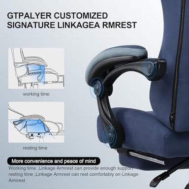 GTPLAYER Gaming Chair, Computer Office Chair with Pocket Spring Cushion, Linkage Armrests and Footrest, High Back Ergonomic Computer Chair with Lumbar Support Task Chair with Footrest(Blue) - Image 3