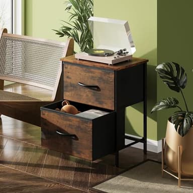 WLIVE Night Stand, Small 2 Drawer Dresser, Nightstand with Fabric Bins for Bedroom, Closet, Dorm, Rustic Brown Wood Grain Print, 11.8" D x 15.7" W x 20.9" H - Image 4