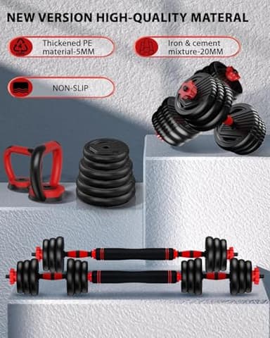 UNNMIIY Adjustable Dumbbells, 10/20/30/45/70/90lbs Free Weight Set with Connector, 4 in1 Dumbbells Set Used as Barbell, Kettlebells, Push up Stand, Fitness Exercises for Home Gym Suitable Men/Women - Image 8