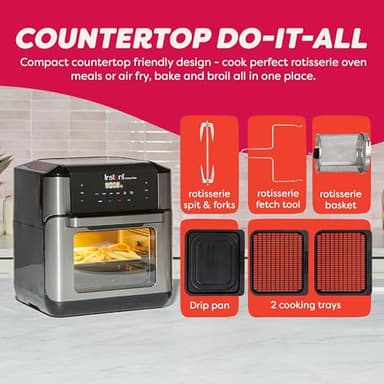 Instant Pot 10QT Air Fryer, 7-in-1 Functions with EvenCrisp Technology that Crisps, Broils, Bakes, Roasts, Dehydrates, Reheats & Rotisseries, Includes over 100 In-App Recipes, Stainless Steel - Image 6