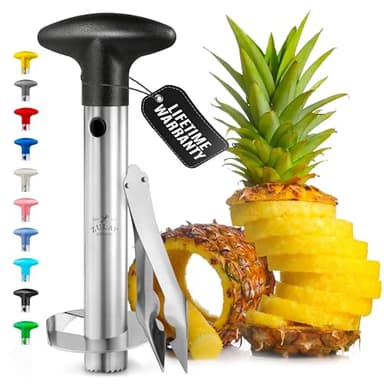 Zulay Kitchen Stainless Steel Pineapple Corer & Slicer – Heavy-Duty Pineapple Cutter with Reinforced Blade & Eye Removal Tool – Effortless Pineapple Core Remover & Slicer - Black - Image 1