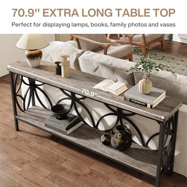 LITTLE TREE Sofa Table, 70.9 Inch Industrial Behind Couch Table with Storage Shelves, Narrow Long Console Table for Entryway, Living Room, Foyer, Hallway, Office - Image 7
