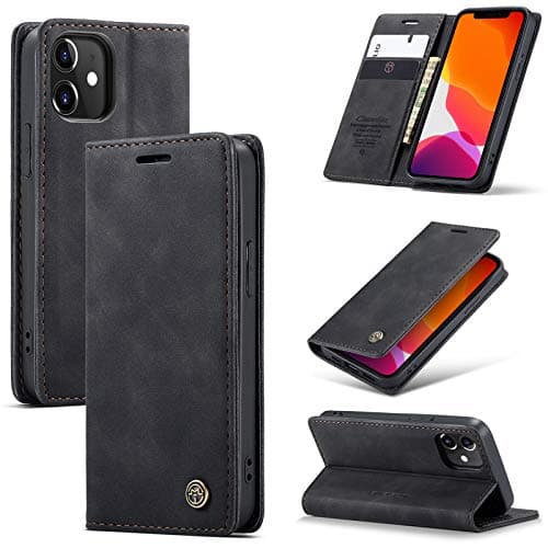 Cracedily for iPhone 12 Mini Case 5.4", Flip Wallet Leather Case with Card Holder Magnetic Closure Shockproof Kickstand Protective Phone Cases Cover for iPhone 12 Mini,Black - Image 1