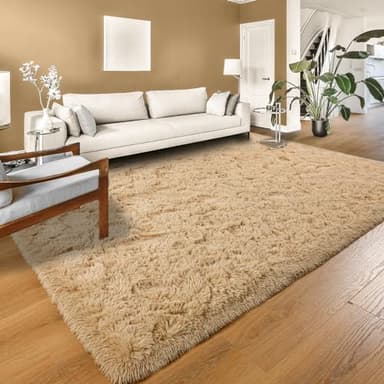 YJ.GWL Area Rugs for Living Room Bedroom, 8x10 Machine Washable Large Beige Carpet, Soft Fluffy Shaggy Thick Big Shag Indoor Floor Rug for Kids Boy and Girls Room Dorm Home Decor Aesthetic - Image 7