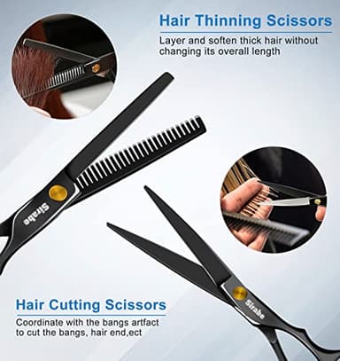 Sirabe 10 PCS Hair Cutting Scissors Set, Professional Haircut Scissors Kit with Cutting Scissors, Thinning Shears, Comb, Cape, Clips, Black Hairdressing Texturizing Shears Set for Barber, Salon, Home - Image 4