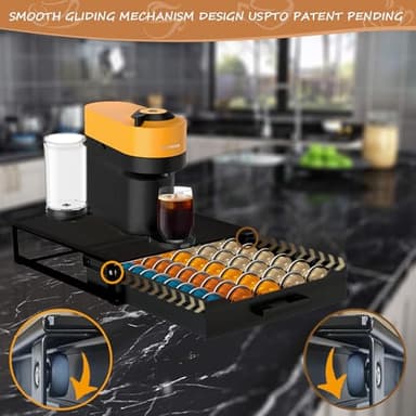 Coffee Pod Holder Drawer Organizer with Deluxe Black Tempered Glass Top, Compatible for Nespresso Vertuo Pods, Holds up to 75 Small or 50 Big Vertuo Pods Compact Design (Piano Black) - Image 5