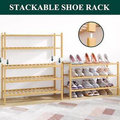 Smiry Bamboo Shoe Rack for Closet, 3 Tier Wooden Stackable Shoe Organizer, Free Standing Shoes Storage Shelf for Entryway, Front Door Entrance, Natural - Image 4