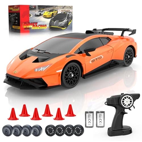 LUXOS RC Lamborghini Remote Control Car, 1:18 Scale Officially Licensed Lamboghini Toy Car, Cool RC Cars Toys for 4 5 6 7 8 9 10 11 12 Year Old Boys Kids Adults Gifts,15km/h Fast RC Drift Car (Orange)