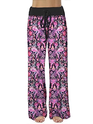 iChunhua High Waist Bandana Paisley Comfy Yoga Stretch Palazzo Bottom Pants Rose Red M - Image 2