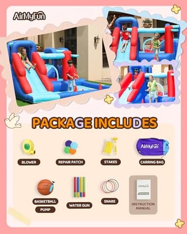 AirMyFun Bounce House,Bouncy Castle with Ball Pit,Inflatable Kids Double Slide with Air Blower, Castle Bouncer for Children Jumping Outdoor and Indoor Party - Image 3