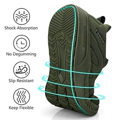 Feethit Mens Work Shoes Non Slip Walking Running Shoes Casual Slip on Tennis Sneakers Army Green 9 - Image 3