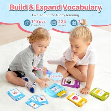 Spanish & English Talking Flash Cards for Toddler, Bilingual Flash Cards Learning Montessori Toys with 224 Sight Words, Speech Therapy Toys for Children Sensory Preschool Education - Image 7