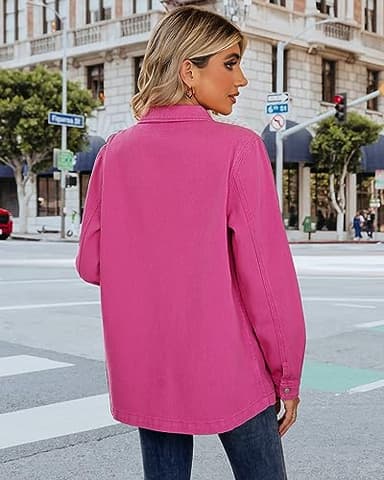 luvamia 2025 Spring Jean Jackets for Women Fashion Oversized Button Down Denim Jacket Western Shacket with Pockets Hot Pink Size Large US Size 12 14 - Image 7