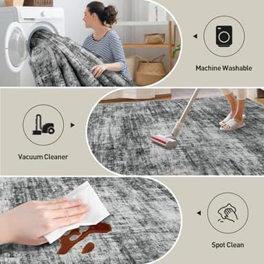 9x12 Area Rugs Washable Rug: Modern Abstract Living Room Rug Soft Anti-Skid Thin Carpet Indoor Floor Non-Shedding Carpets for Bedroom Dining Room Farmhouse Nursery Home Office Black - Image 4
