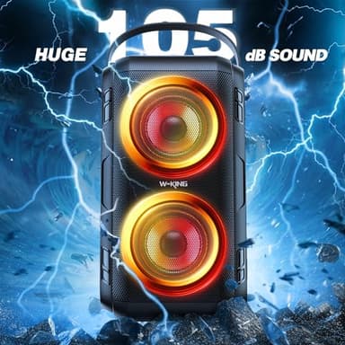 W-KING 80W Bluetooth Speaker with Wireless Microphone, Portable Loud Party Bluetooth Speaker-2 Full Range Drivers/Deep Bass, 105dB Sound, Adults/Kids with Lights/IPX5/U-Disk/TF/AUX - Image 4